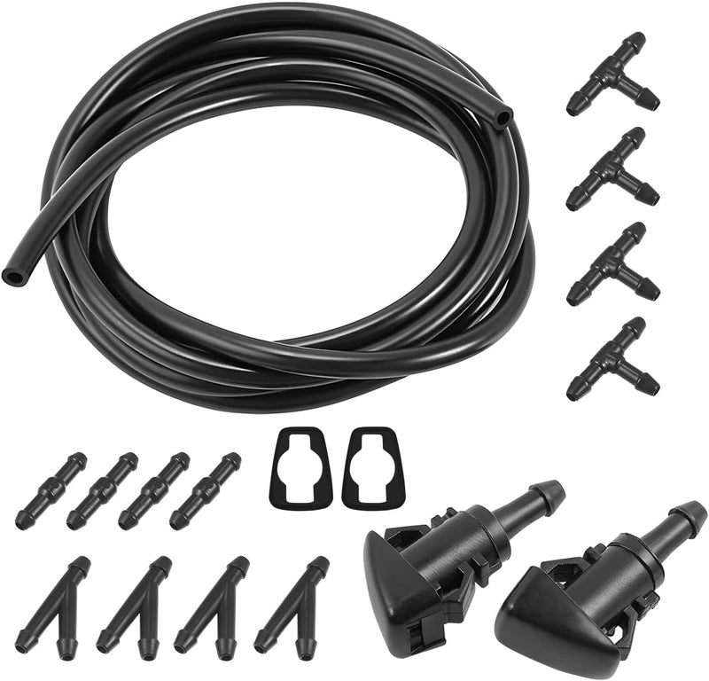 Mandark Car Windshield Washer Hose Kit, 5 Meter Washer Fluid Hose with 12PCS Hose Connectors 2PCS Fan Nozzles 2PCS Rubber Gaskets, Suitable for Most Car Windscreen Washer Tubing - Image 1